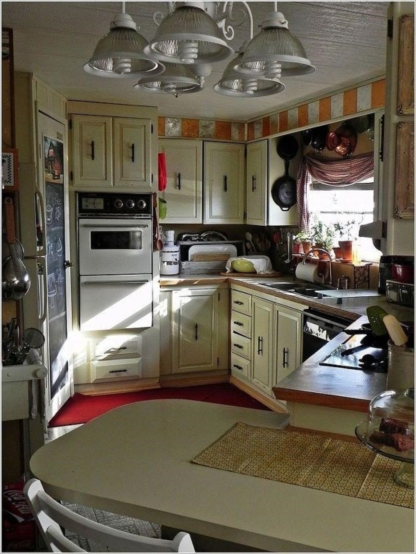Traditional Kitchen Remodel: Cream Cabinetry, Red Accent Rug, Chalkboard Door (77 chars)