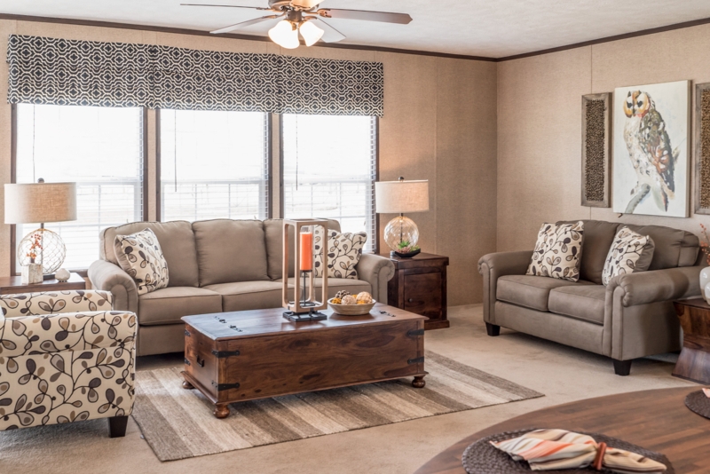 Traditional Living Room Rustic Trunk Coffee Table and Geometric Valance