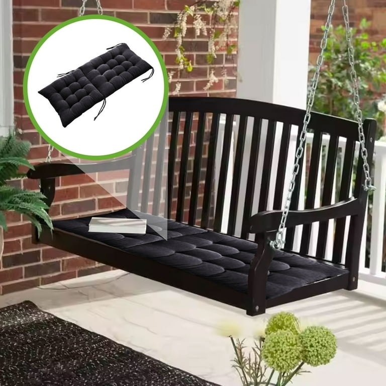 Traditional Tufted Bench Cushion in Black for Porch Swing