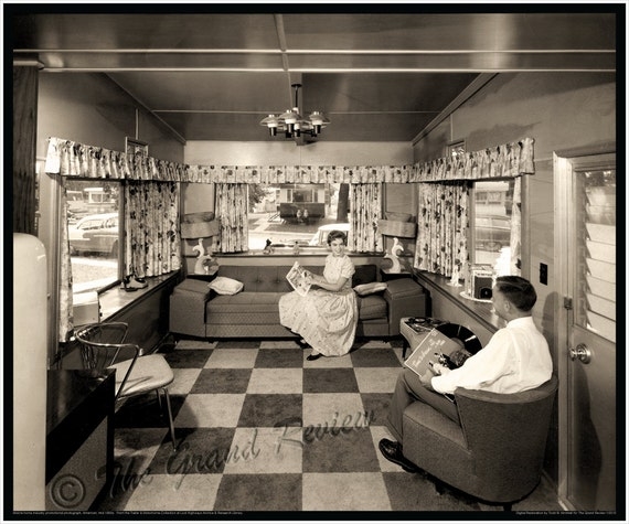 Trailer Interior Mid-Century Checkered Floor Wood Paneling