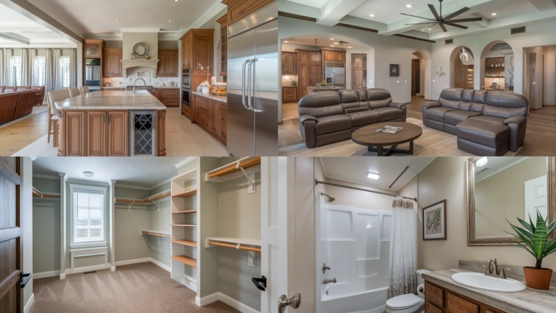 Transitional Interior Collage of Quadruple-Wide Interiors and Palette