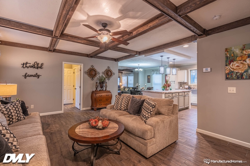 Transitional Living Room featuring Dark Wood Coffered Ceiling