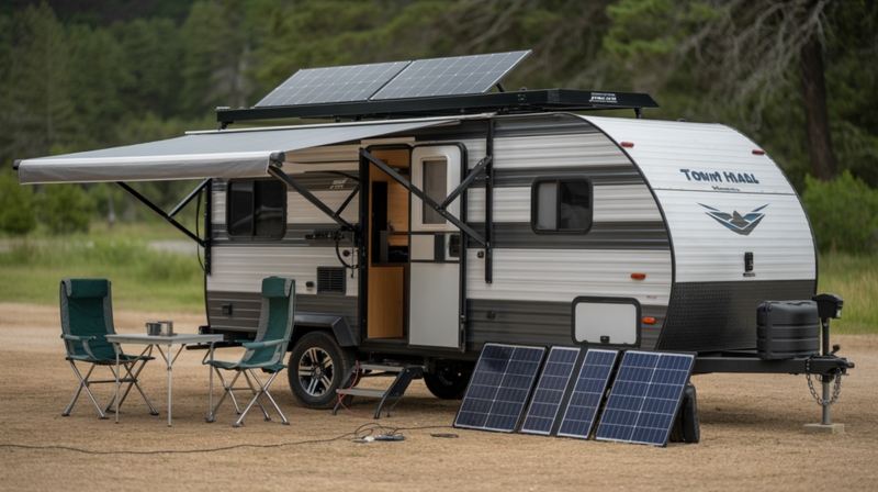 Travel Trailer with Hybrid Solar Setup, Off-Grid Solar Setup