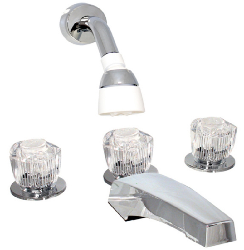Tub And Shower Faucet with Clear Faceted Knobs and Polished Finish