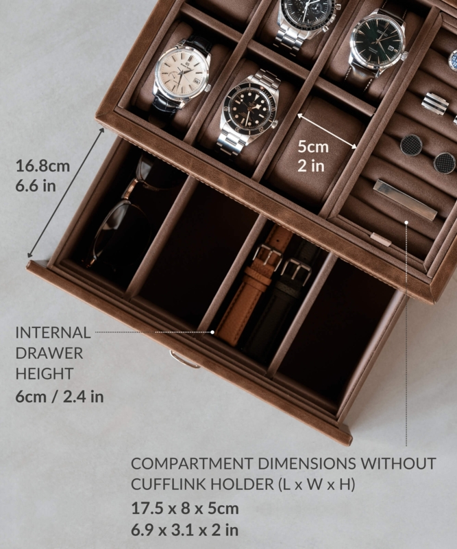 Two-Tier Watch Box Organizer with Annotated Dimensions