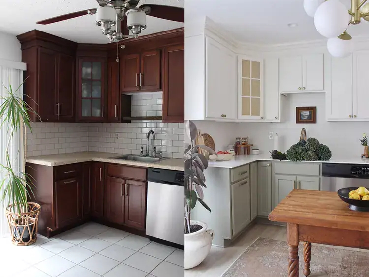 Two-Tone Kitchen Cabinet Remodel featuring White Subway Tile Backsplash