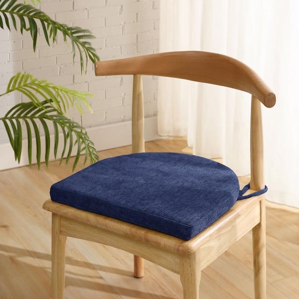 U-Shaped Chair Pad in Navy Blue Ribbed Fabric with Ties