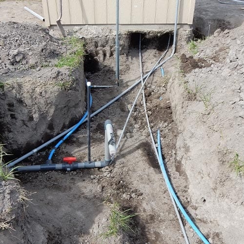 Underground Mobile Home Plumbing System in Trench with Shut-Off Valve