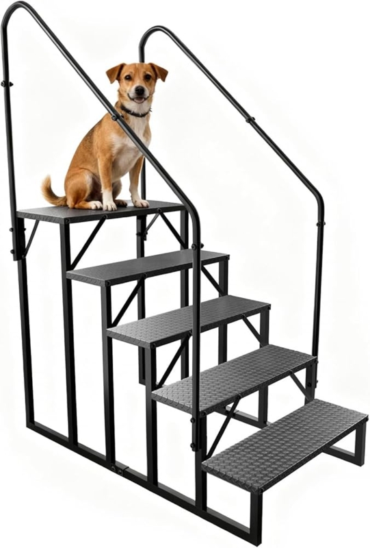Utility Stairs Dual Handrails Diamond Plate Texture Five Steps