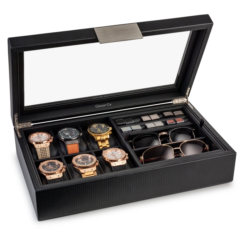 Valet Box Carbon Fiber Pattern Multi-Accessory Glass Display