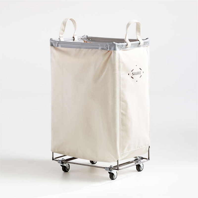 Vertical Rolling Hamper Canvas Wire Frame Slim Space-Saving