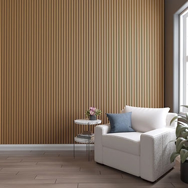 Vertical Slatted Wall Paneling: Modern Living Room Corner Decor