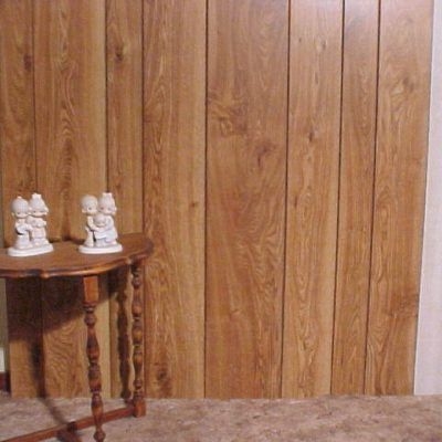 Vertical Wood Grain Wall Paneling: Demi-Lune Console Table with Turned Legs