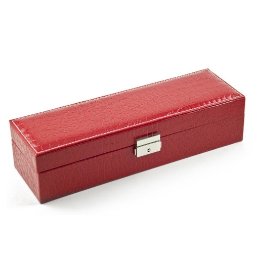 Vibrant Red Watch Box Crocodile Embossed Faux Leather Silver Clasp