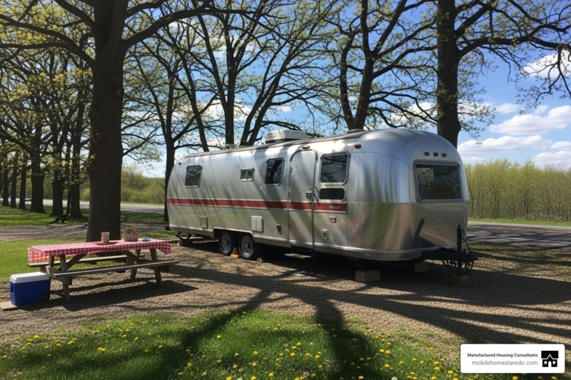 Vintage Travel Trailer with Polished Aluminum Exterior and Rounded Silhouette