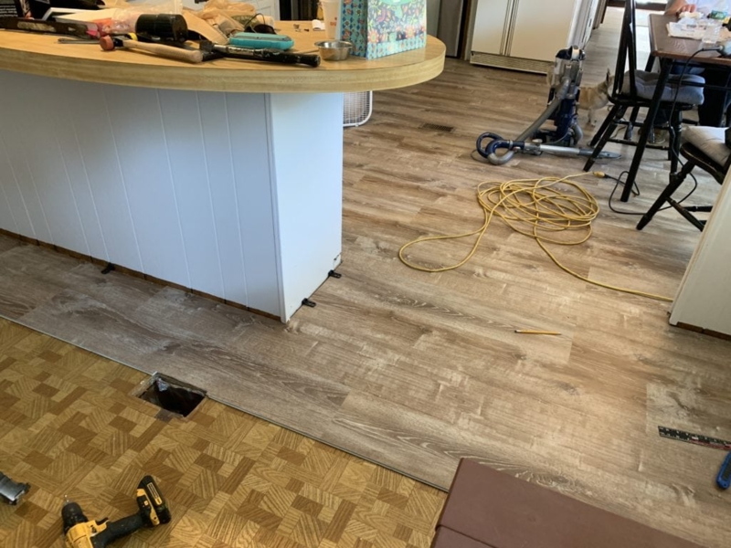 Vinyl Plank Flooring Installation Over Old Floor Beadboard Island