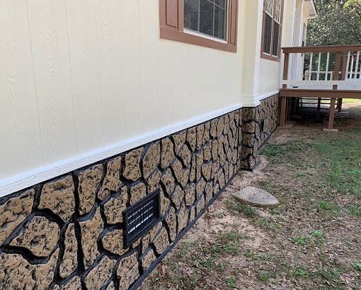 Vinyl Skirting Integrated Black Vent Brown Stone Texture Rustic Look