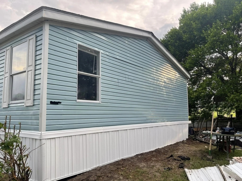 Vinyl Skirting Vertical Ribbed Light Blue Home Exterior Update
