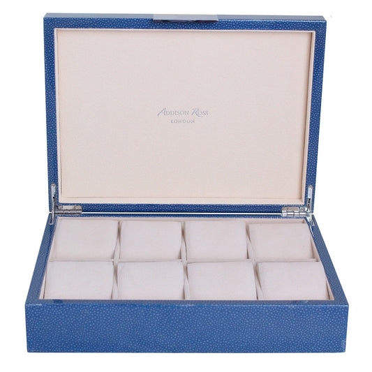 Watch Box Blue Shagreen Texture with Eight-Slot Capacity and Cream Lining
