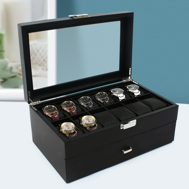 Watch Box Double Layer Storage with Glass Viewing Lid