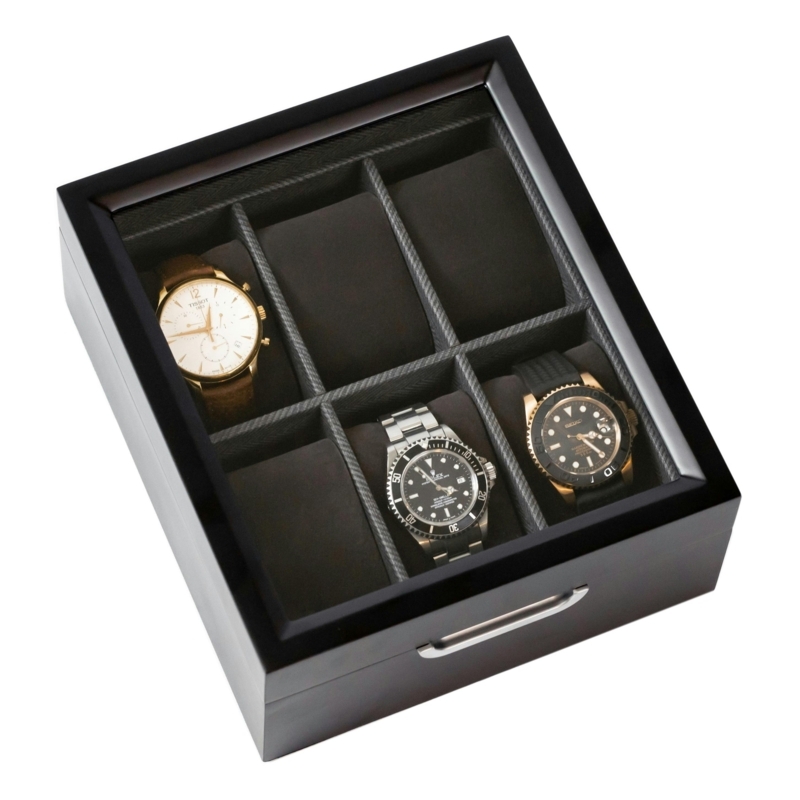 Watch Box Glass Display Top Six Slots Matte Dark Finish Minimalist