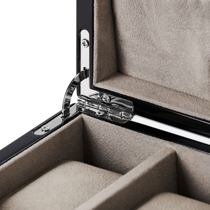 Watch Box High Gloss Plush Grey Lining Polished Silver Hinge Padded