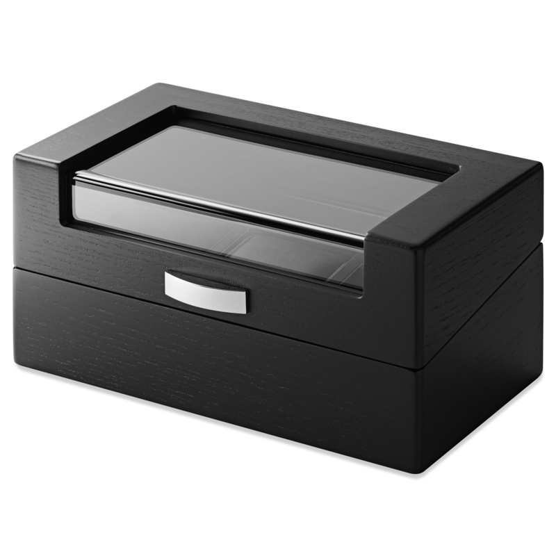Watch Box Men's Black Wood Grain Finish with Glass Top Display