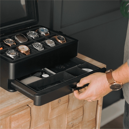 Watch Box Military-Inspired Design Matte Black with Drawer