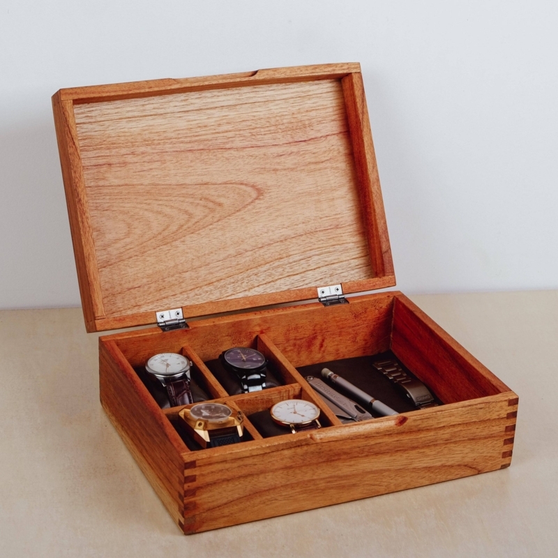Watch Box Natural Grain Wood with Visible Finger Joint Corners
