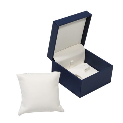 Watch Box Navy Blue Square Hinged White Interior Pillow