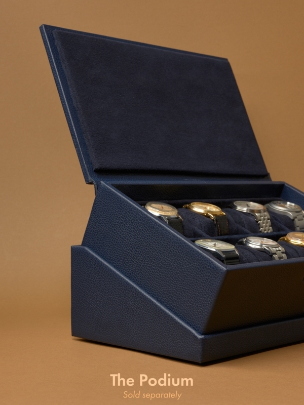 Watch Box, Navy Pebbled Texture, Angled Base & Modular Design