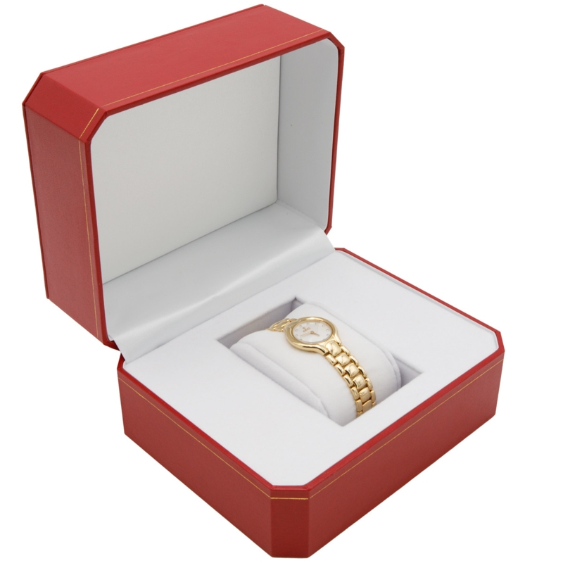 Watch Box, Red Octagonal Presentation Case with Gold Trim
