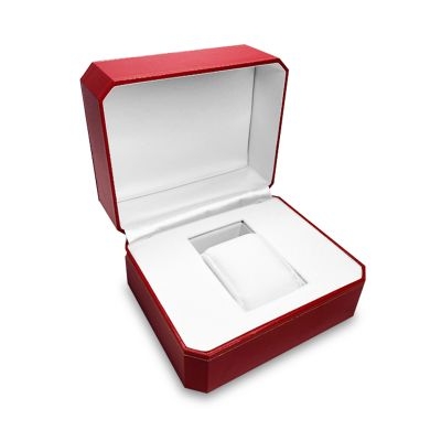 Watch Box Red Octagonal Shape Satin-Like White Interior