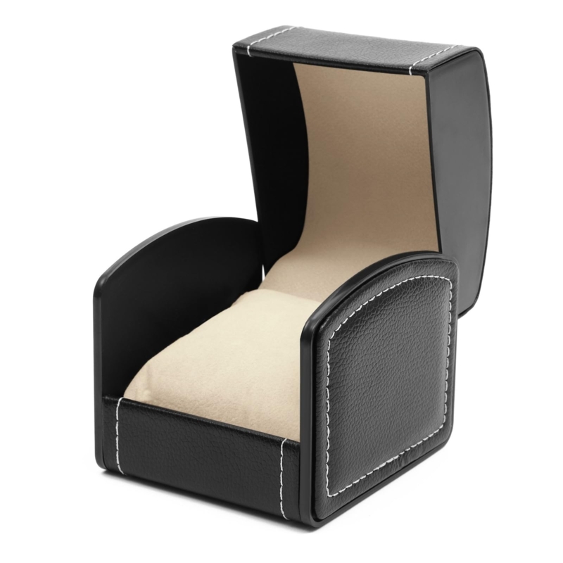 Watch Box Single Grid Curved Lid Contrast Stitching Beige Interior