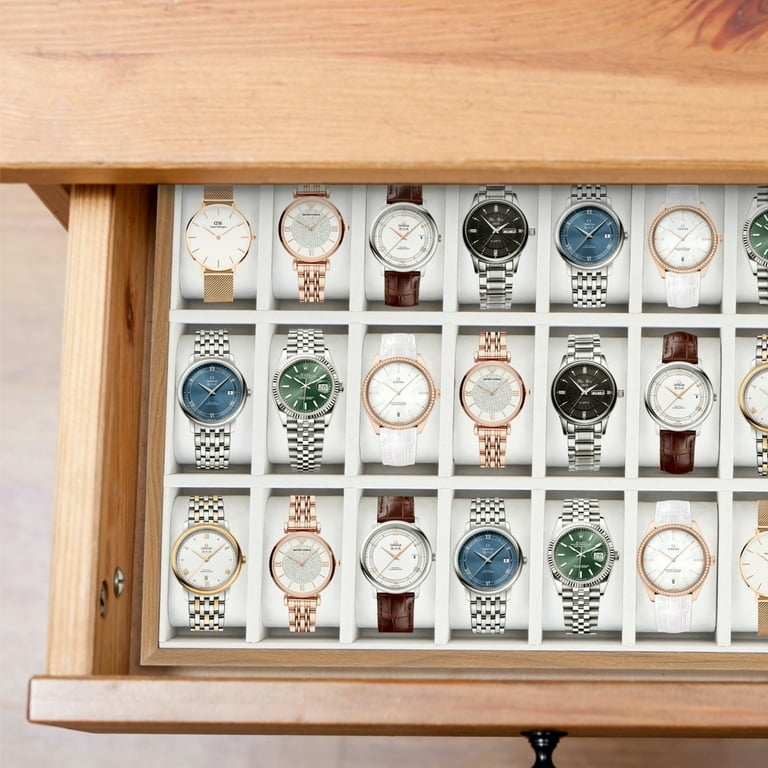 Watch Box Tray, Drawer Insert Style, High Capacity, Light Wood