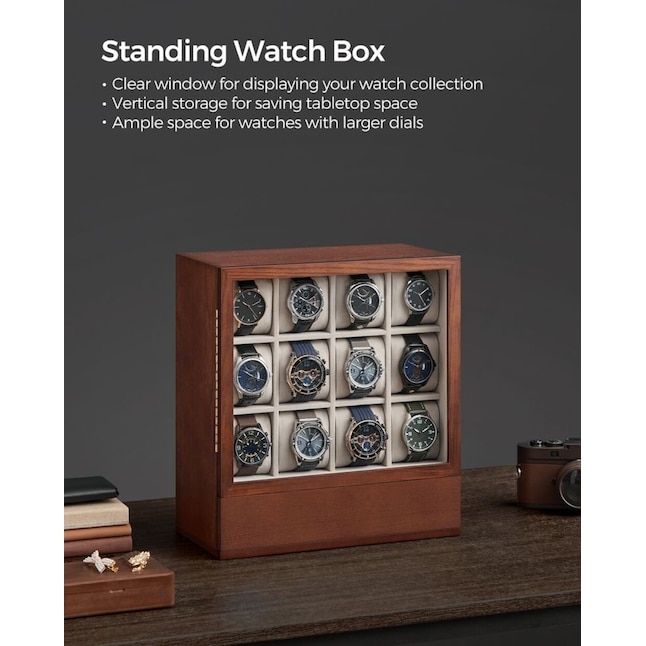 Watch Box, Vertical Standing Design, 12-Slot, Glass Front