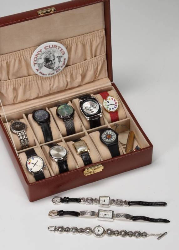 Watch Box with Pebbled Texture, Segmented Storage & Interior Pouch