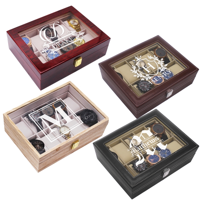 Watch Box with Personalized Glass Lid, Available in Mixed Finishes