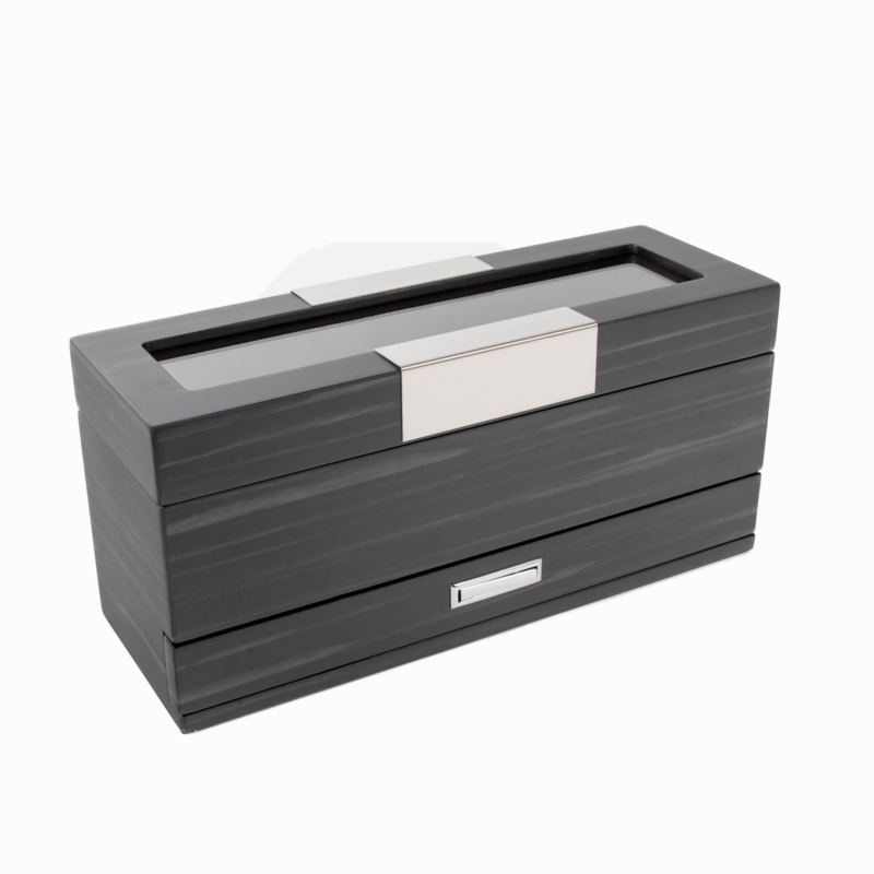 Watch Box Wood Grain Texture with Silver Hardware Window
