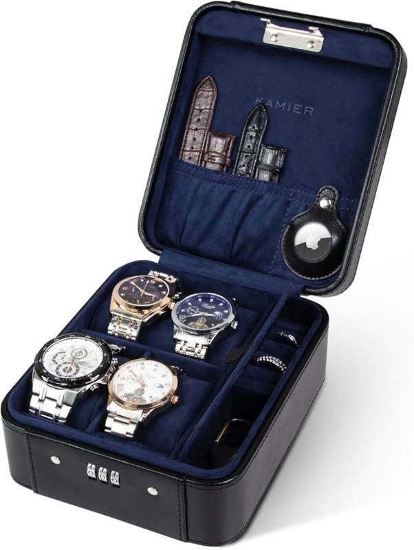 Watch Case Secure Travel design with Combination Lock and Tracker Pocket