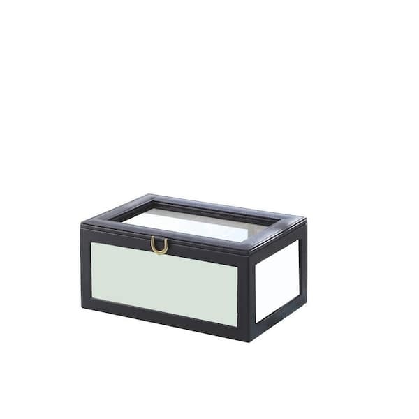 Watch Display Box Glass Front Panel Gold U Pull Dark Brown Leather Like