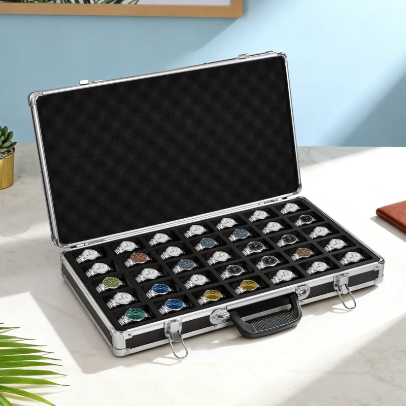 Watch Display Case Aluminum Briefcase Design with 35-Slot Capacity