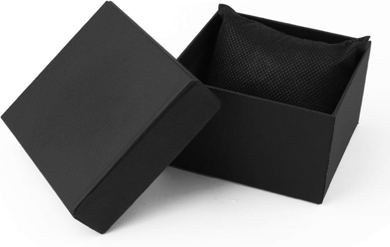 Watch Gift Box Black Ribbed Texture Interior Cushion Removable Lid