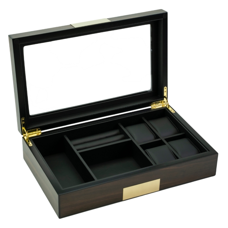 Watch Organizer, Dark Wood-Toned with Glass Viewing Window