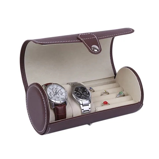 Watch Roll Dual Storage Slots Contrast Stitching Brown Organizer