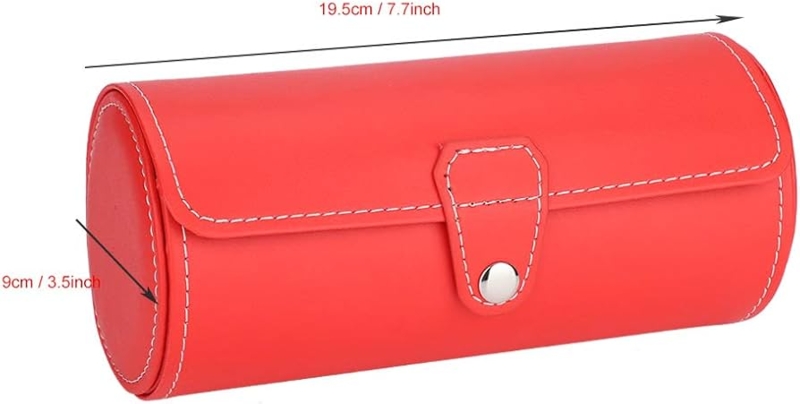 Watch Roll Vibrant Red Cylindrical Snap Closure Organizer