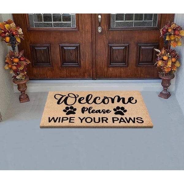 Whimsical Doormat Pet Themed Typography Paw Print Graphics Coir