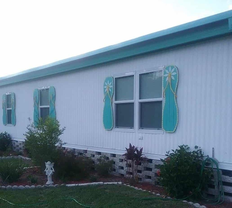 Whimsical Turquoise Flip Flop Window Shutters for Coastal Mobile Home