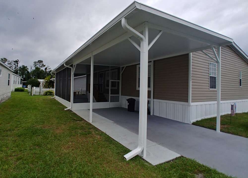 White Aluminum Carport Attachment with Screen Room Combo