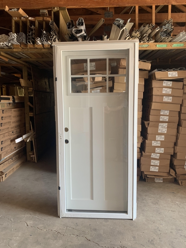 White Farmhouse Front Door: Six-Pane Window, Vertical Twin Panels